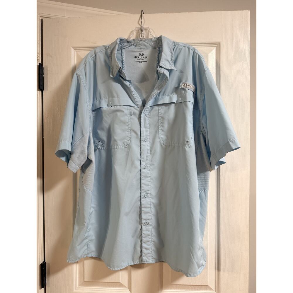 Realtree Fishing BUTTON-UP Shirt blue Men Short Sleeve Vented Light Size XL